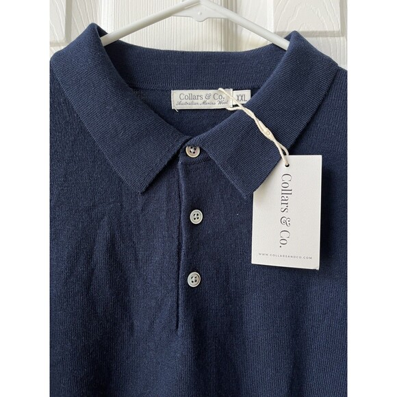 NEW Collars & Co Merino Wool Long Sleeve Polo Sweater Mens XXL Luxury Preppy - Picture 3 of 8